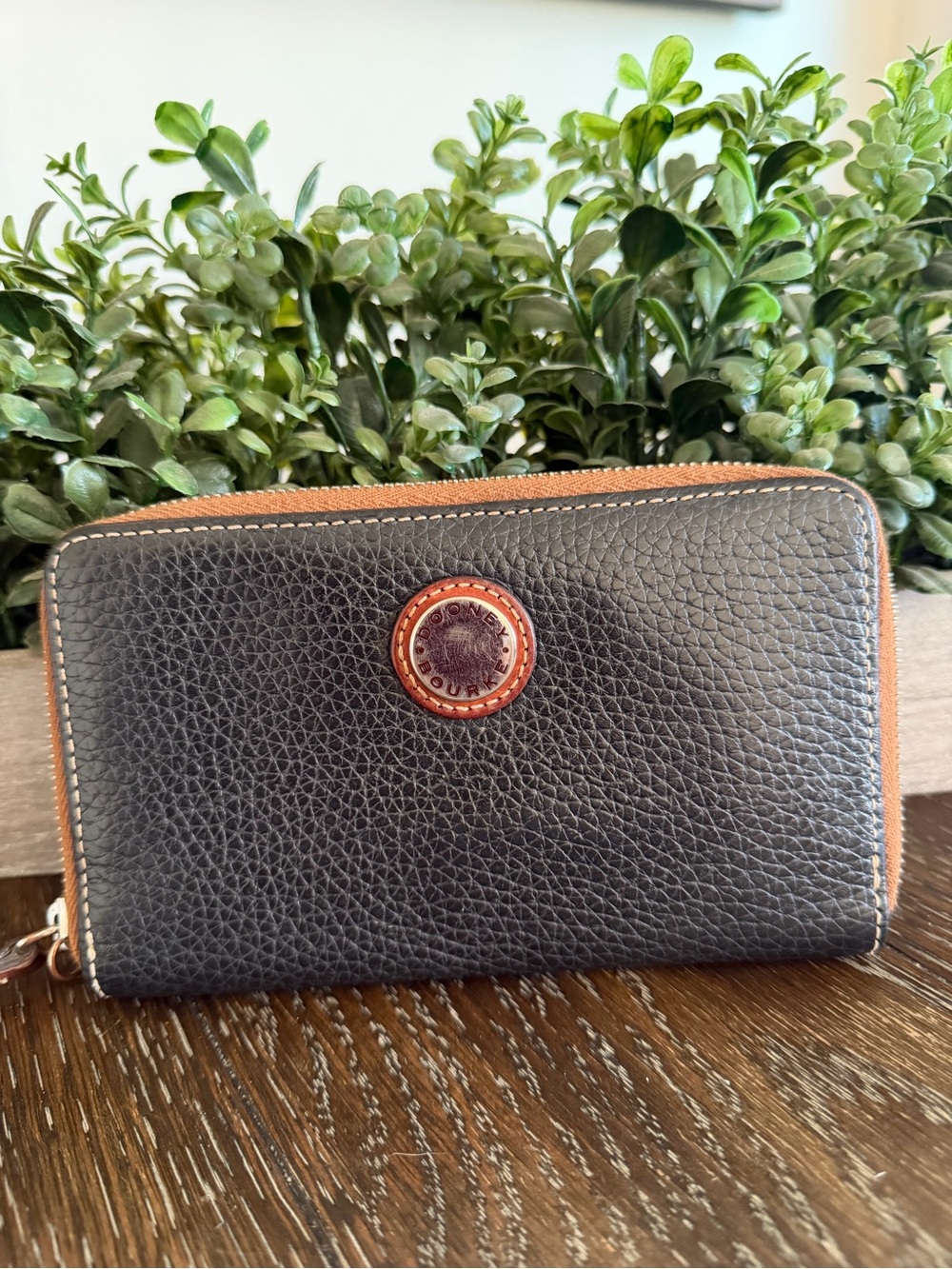 Vintage Dooney & Bourke Black with Tan Trim Zip Around Wallet